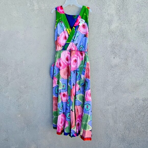 Lanz Originals 80s Bright Floral Sleeveless Fit Flare Midi Dress Size M Pockets - Picture 8 of 9